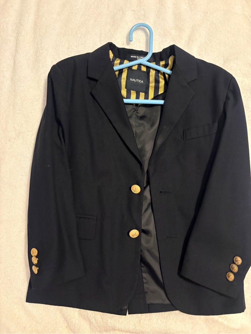 Nautica Boys Navy Blazer with Gold Buttons and Striped Lining